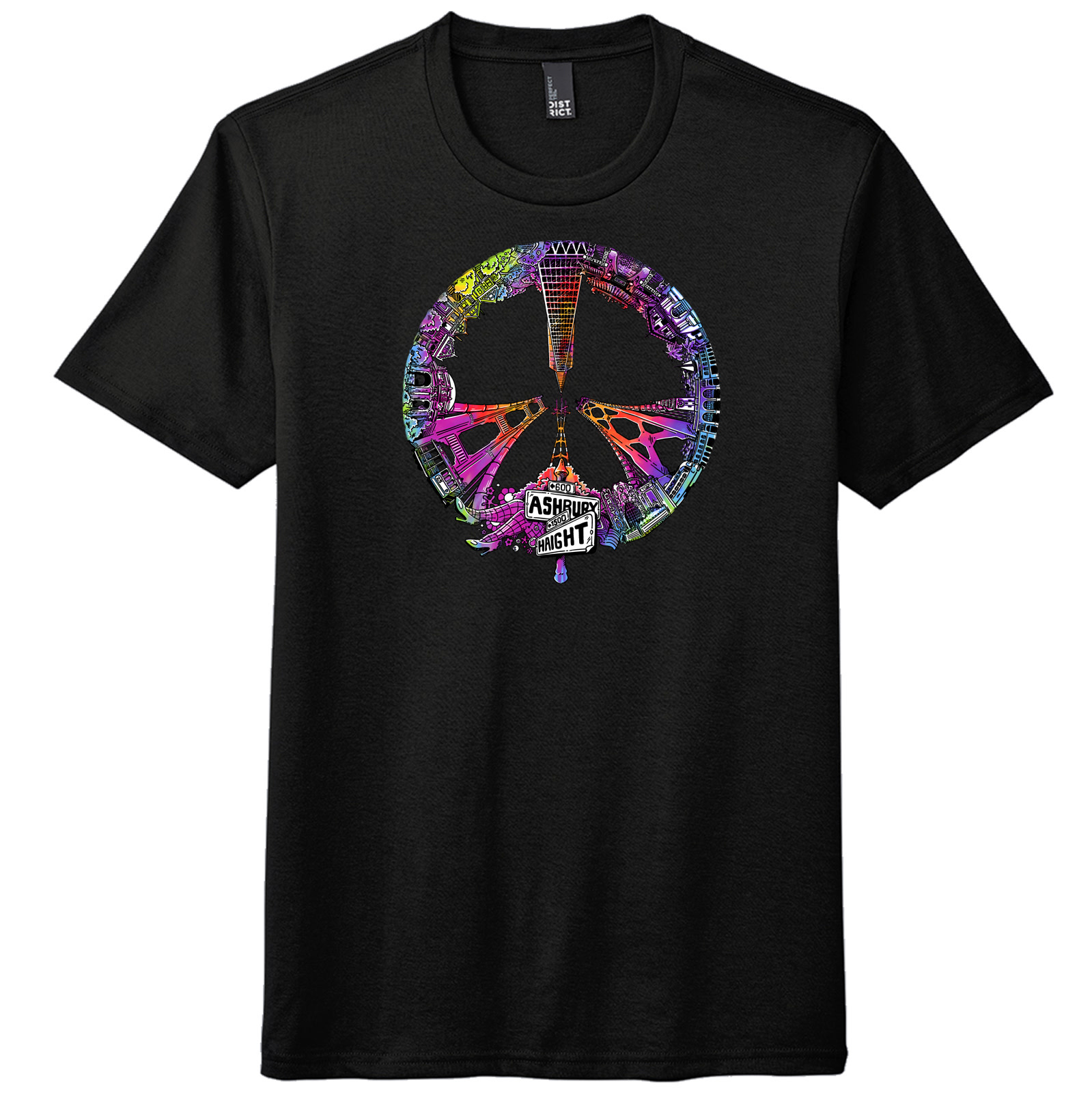 SF/Haight Tie Dye Peace Unisex Tee, Black,