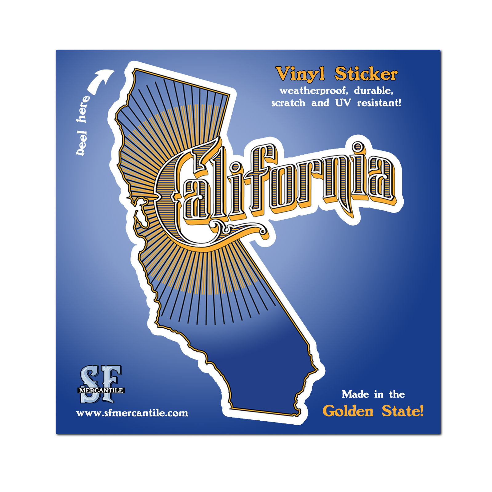 Vintage California Text Vinyl Sticker, Blue