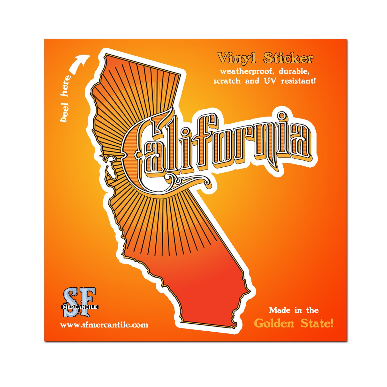 Vintage California Text Vinyl Sticker, Orange