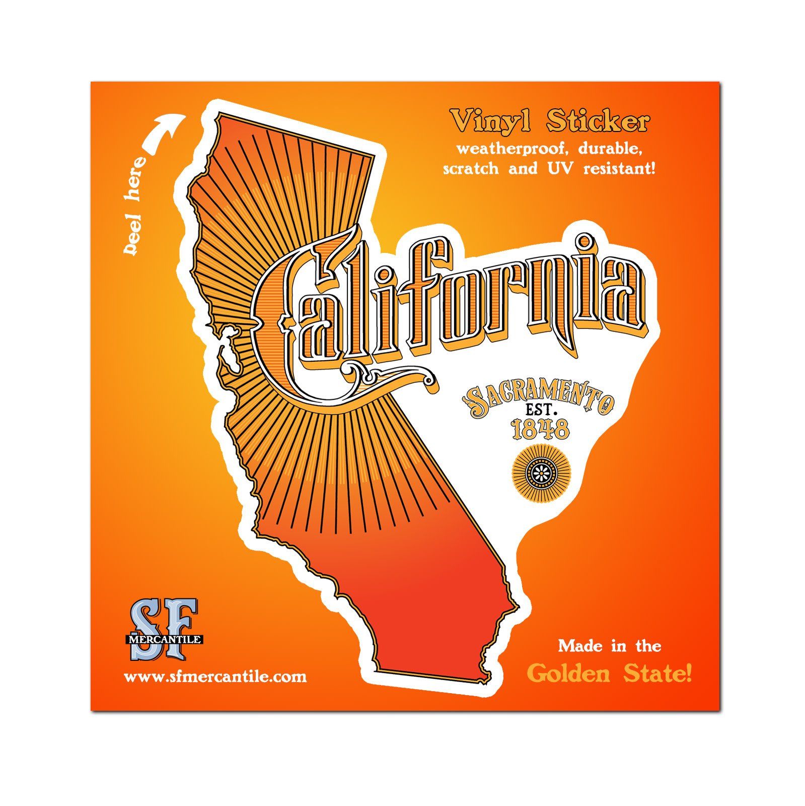 Vintage Sacramento California Text Vinyl Sticker, Orange