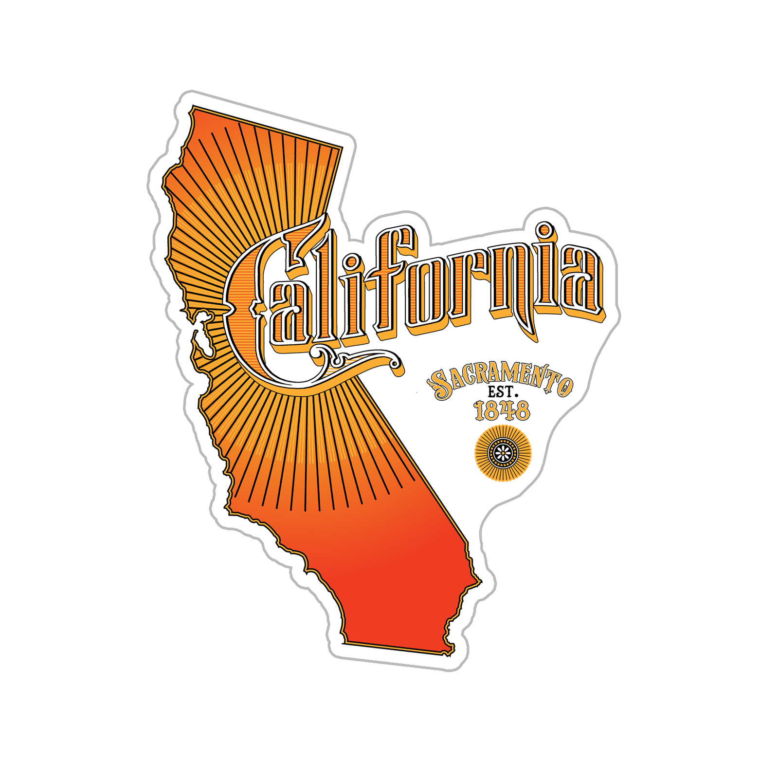 Vintage Sacramento California Text Vinyl Sticker, Orange
