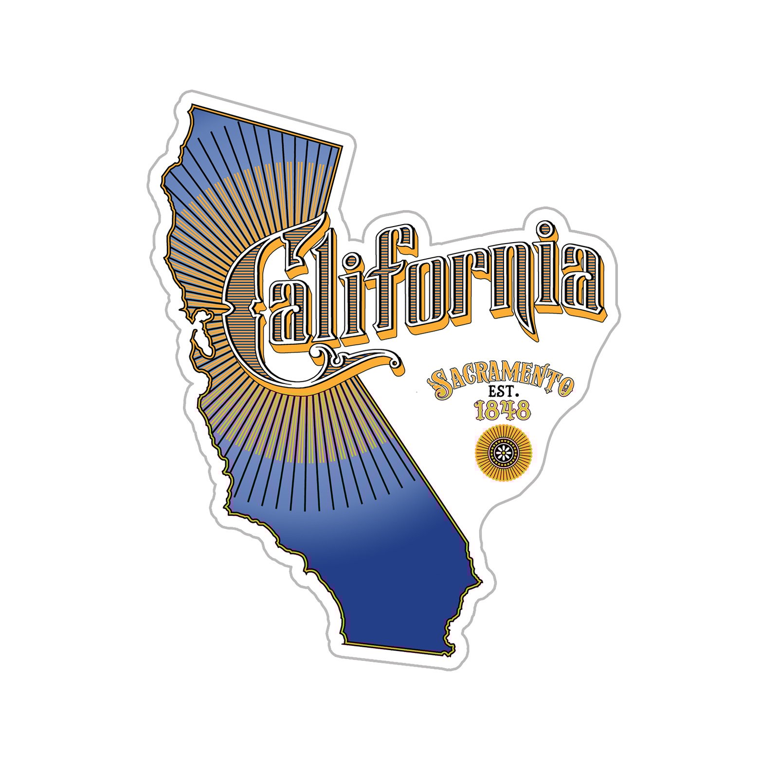 Vintage Sacramento California Text Vinyl Sticker, Blue