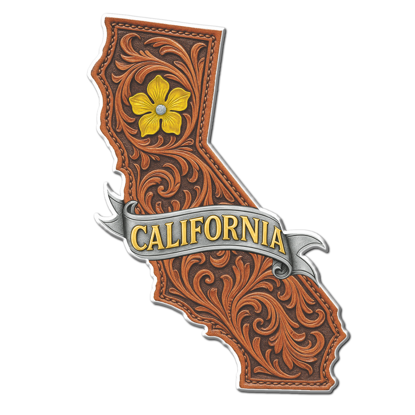 Tooled Leather California State Acrylic Magnet