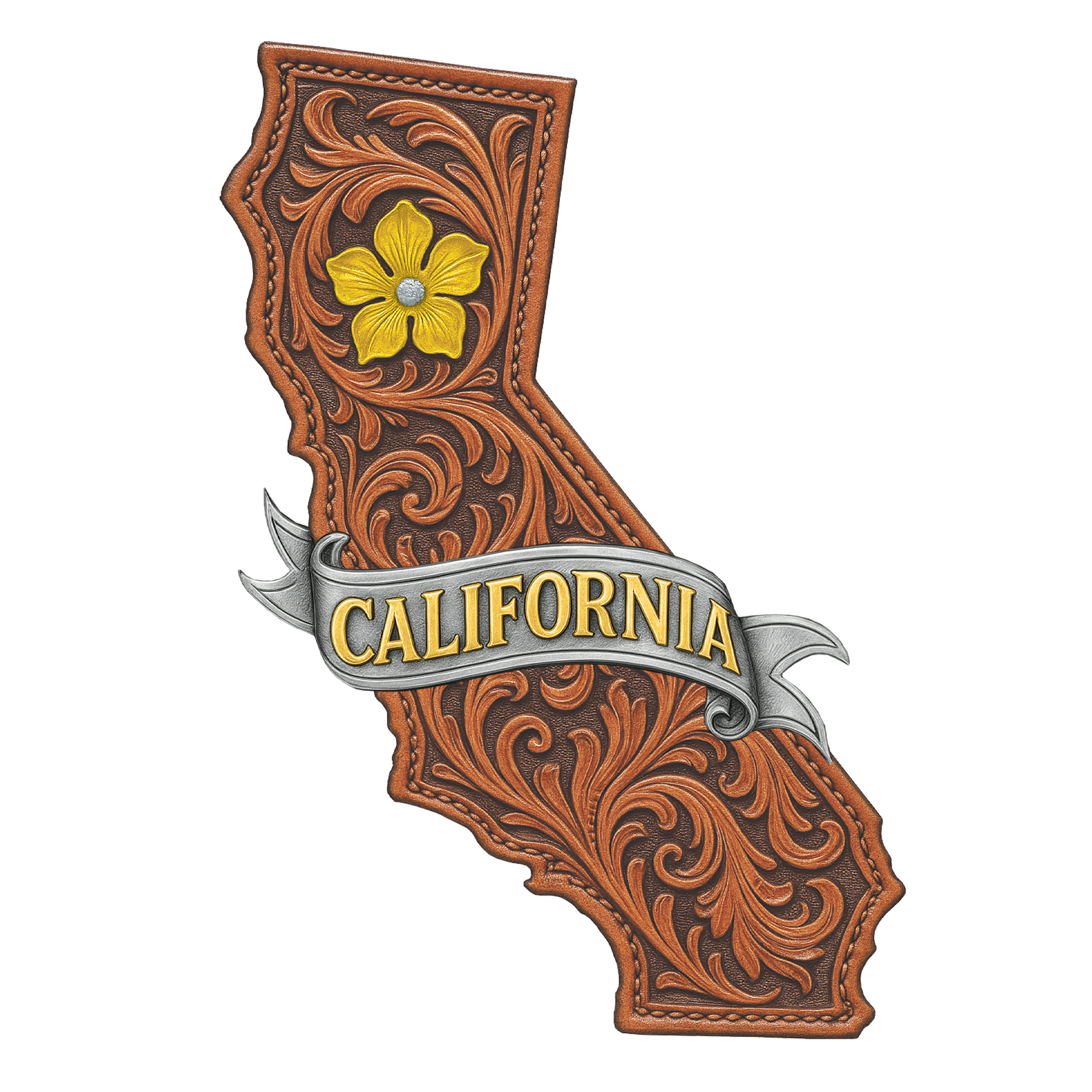 Tooled Leather California State Acrylic Magnet