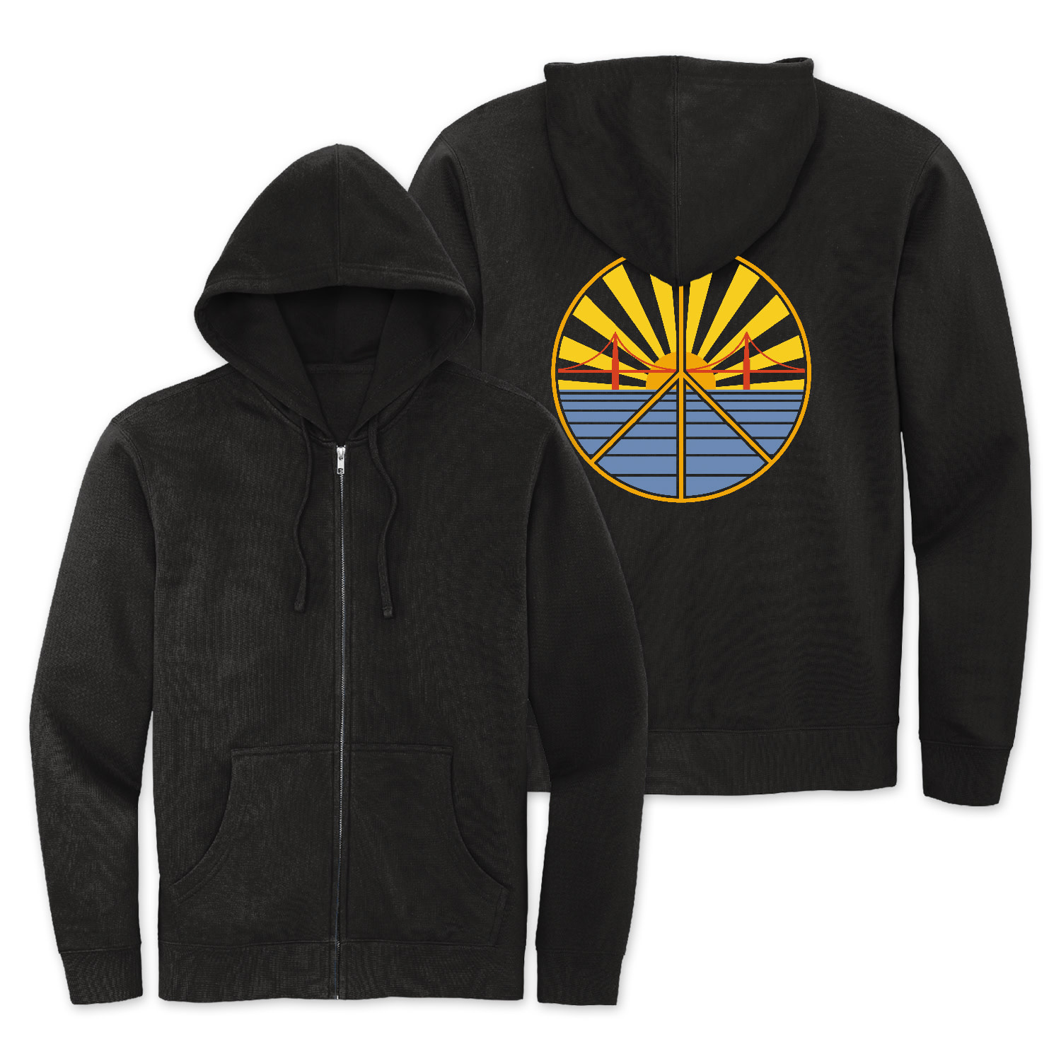 SF Mercantile Golden Gate Bridge Sunset Peace Zip Fleece Hoodie