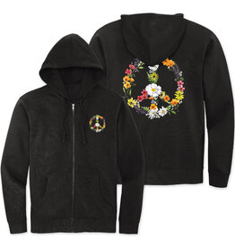 SF Mercantile Floral Peace Sign Fleece Zip Hoodie