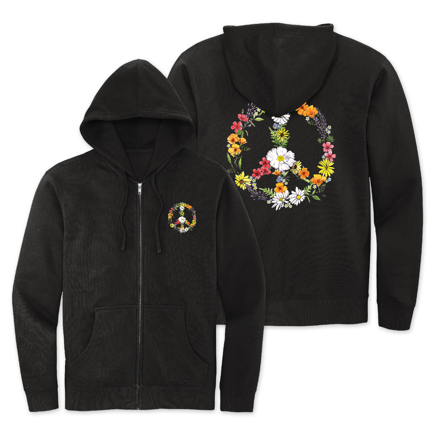 SF Mercantile Floral Peace Sign Fleece Zip Hoodie