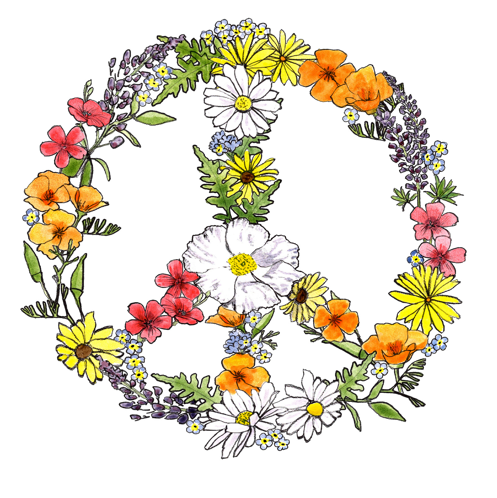 SF Mercantile Floral Peace Sign Fleece Zip Hoodie