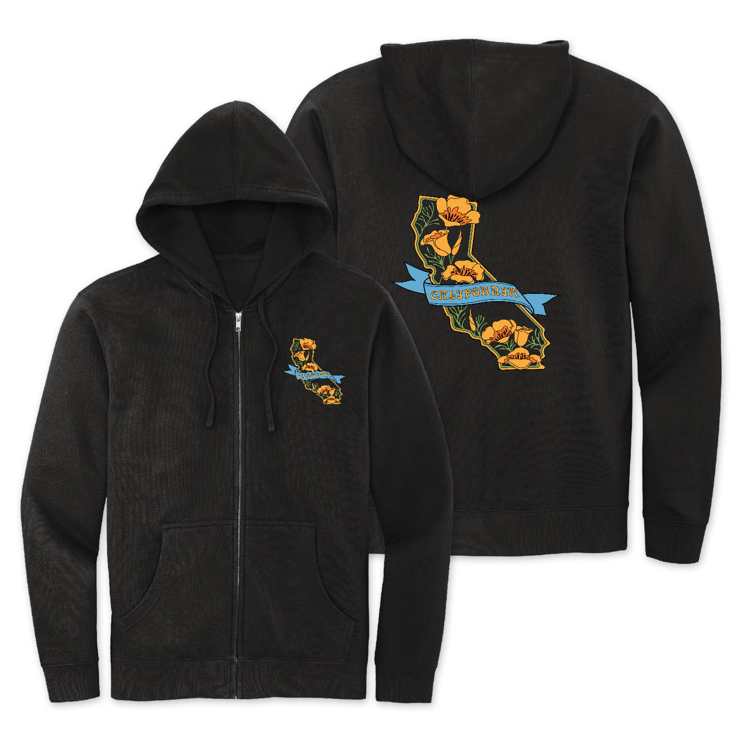 SF Mercantile California State w/ Poppies Fleece Zip Hoodie