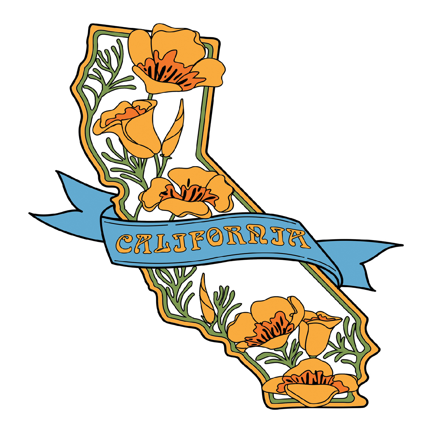 SF Mercantile California State w/ Poppies Fleece Zip Hoodie