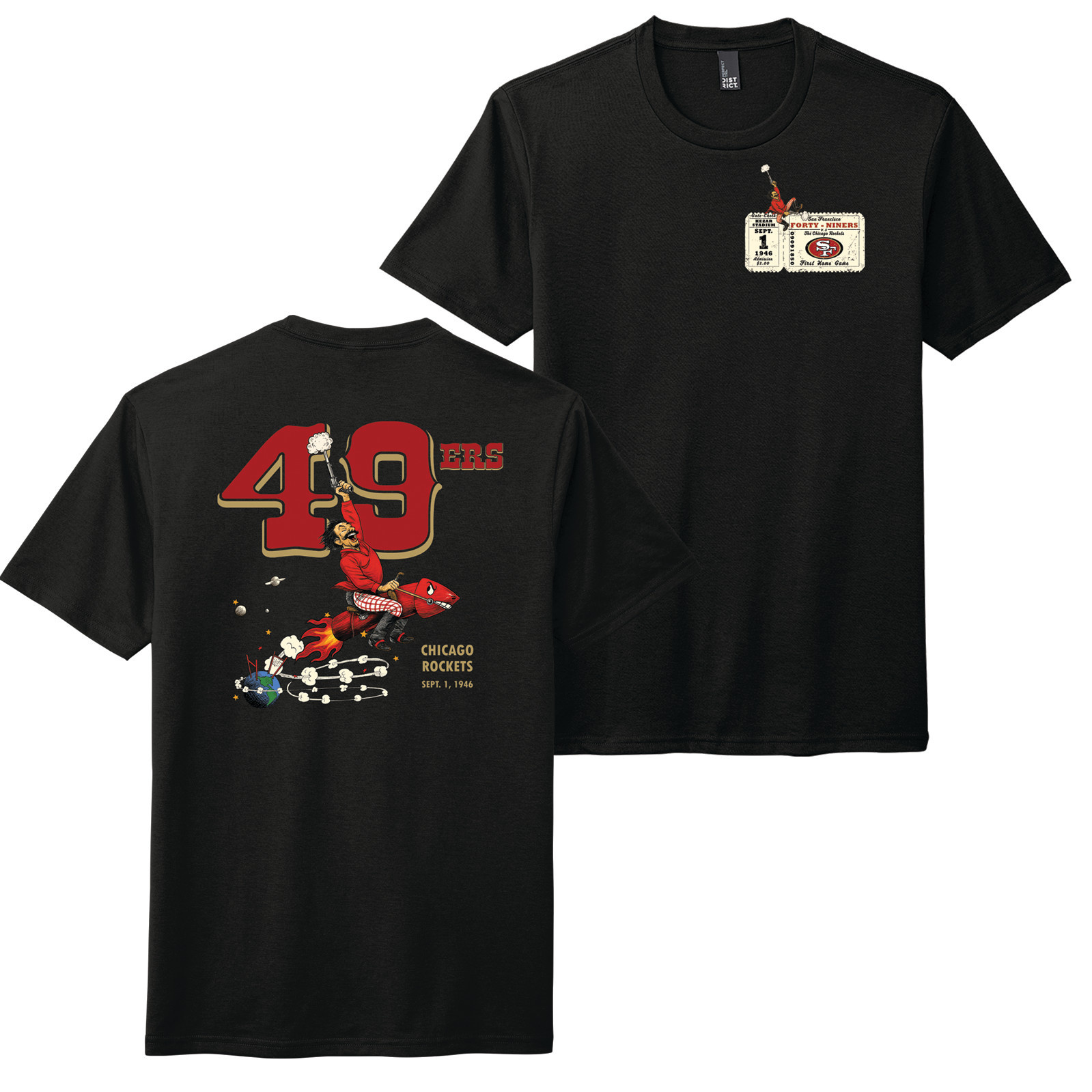 SF Mercantile 49ers at Kezar Stadium 1946 Tee, Black