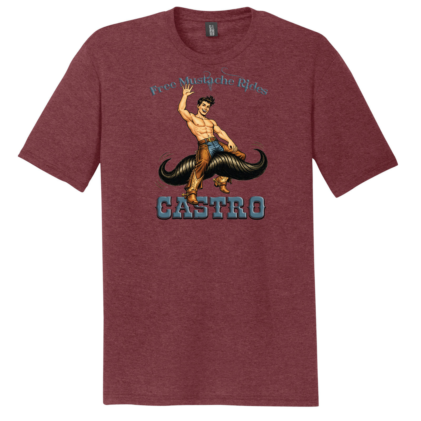 Free Mustache Rides Unisex Tee, Maroon,
