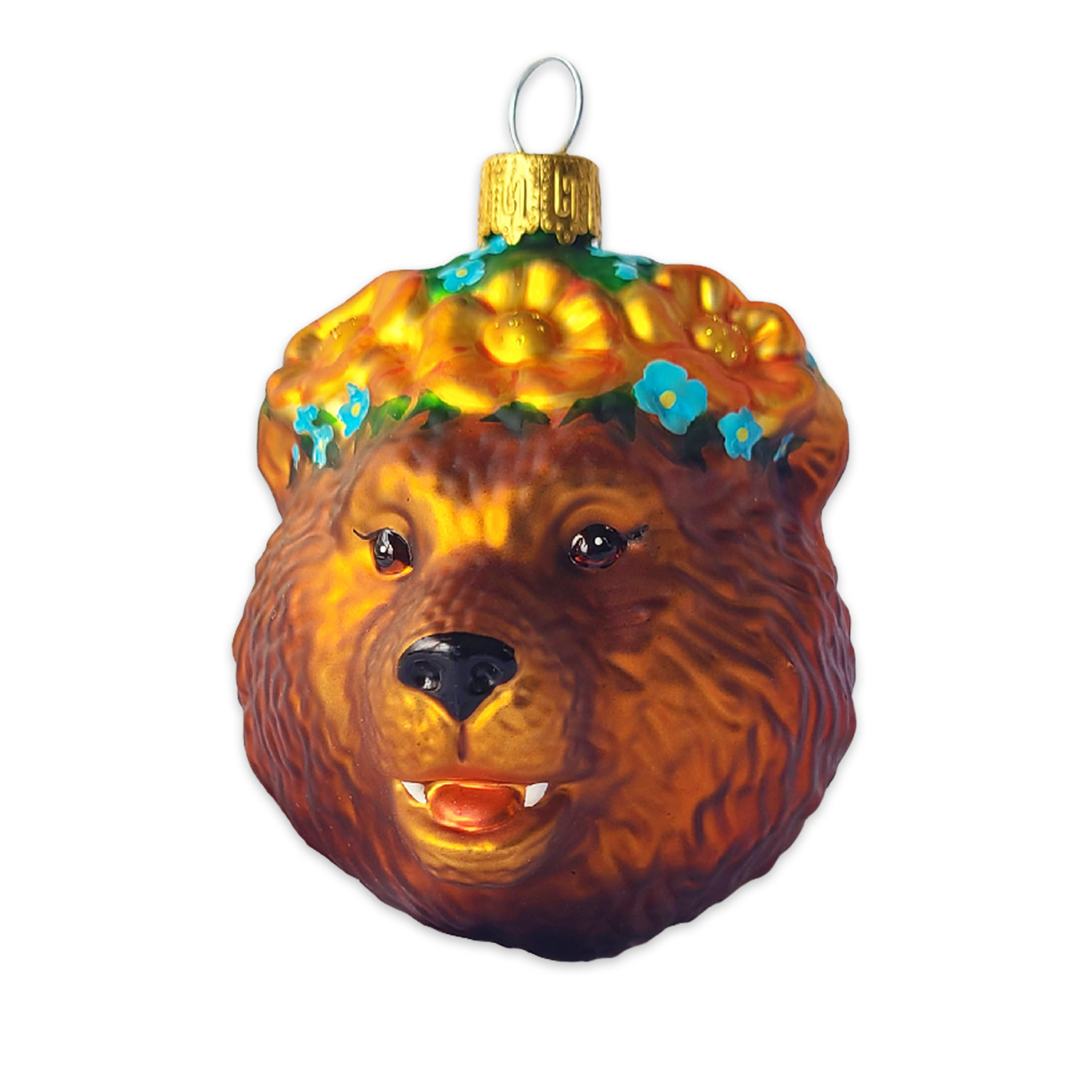 SF Mercantile Floral Crown Bear Head Glass Ornament