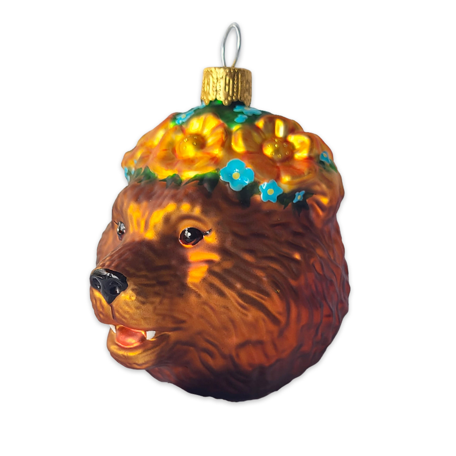 SF Mercantile Floral Crown Bear Head Glass Ornament