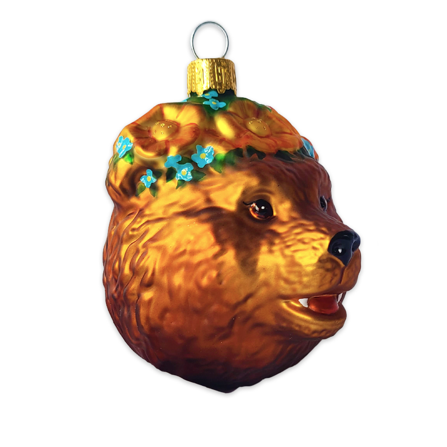 SF Mercantile Floral Crown Bear Head Glass Ornament