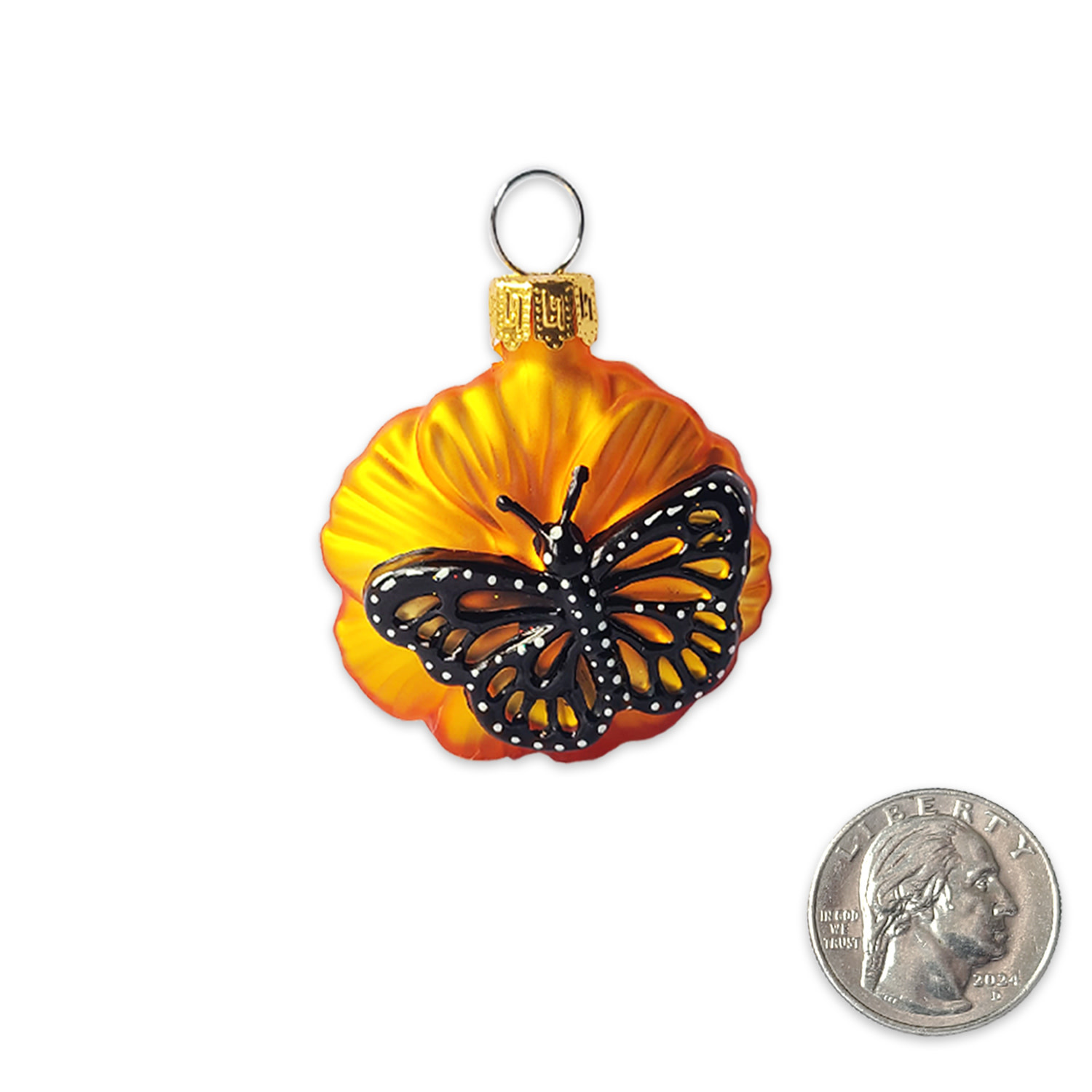 SF Mercantile Mini Poppy and Monarch Glass Ornament