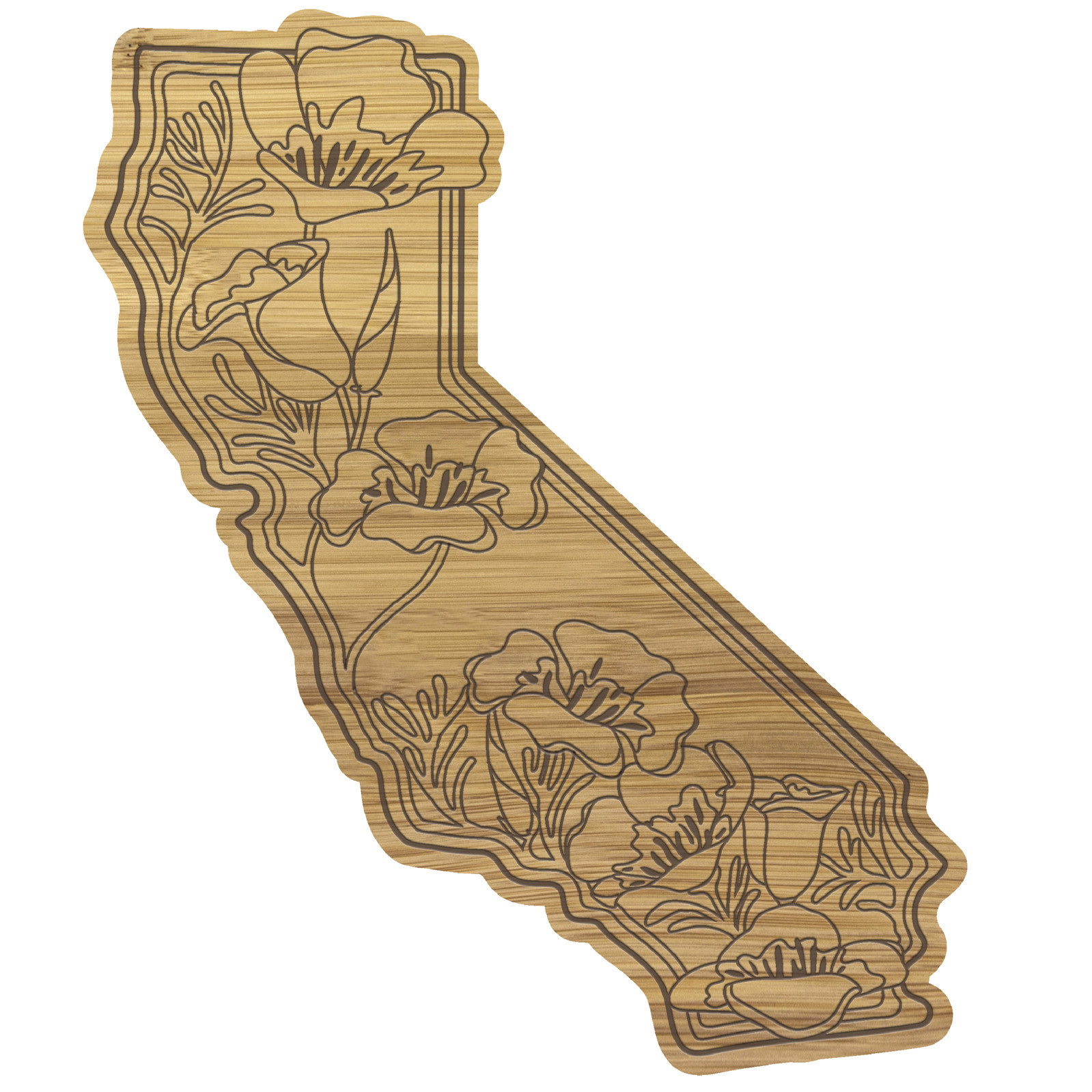 SF Mercantile CA State w/Poppies Bamboo Cutting Board