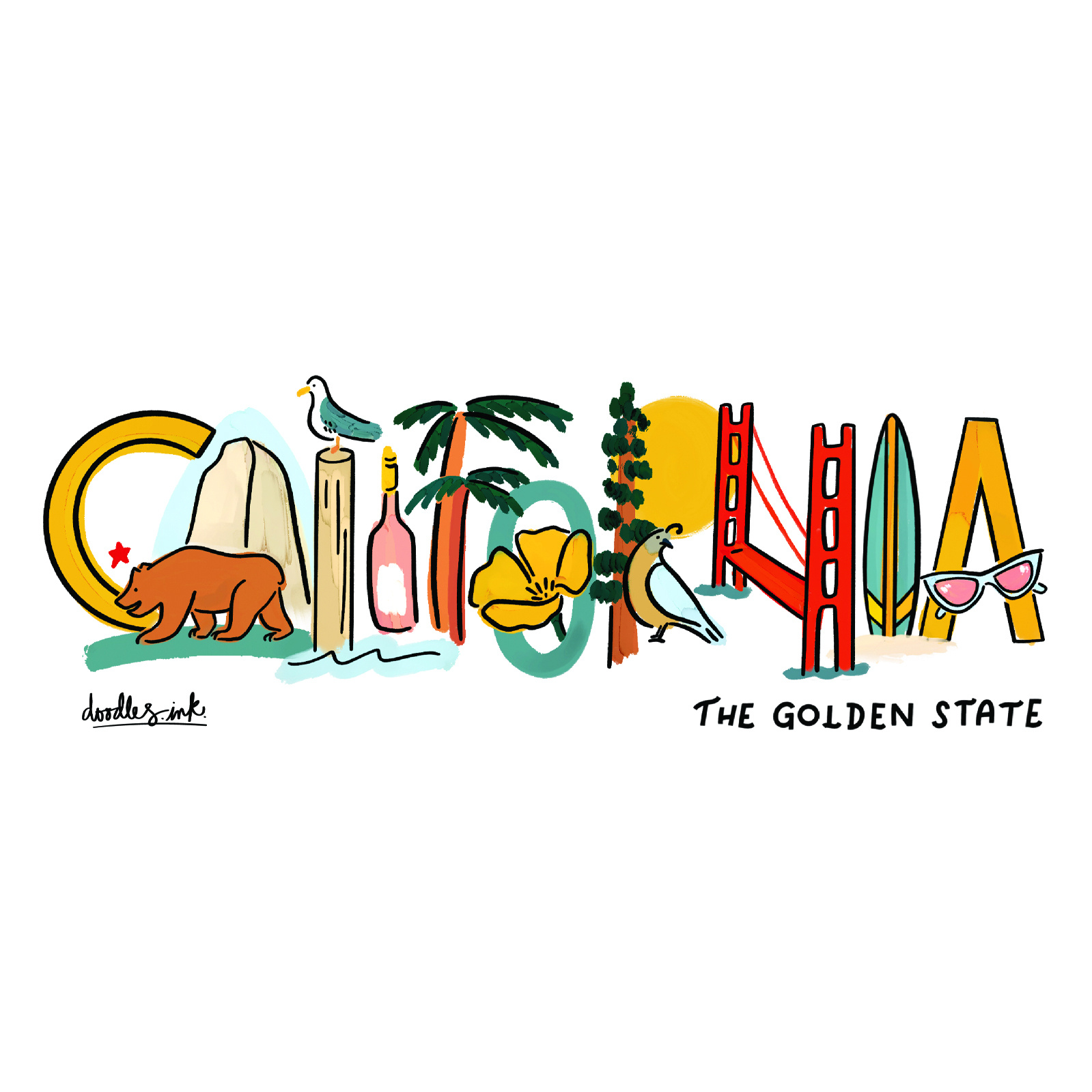 California Landmark Lettering  Beach Bag