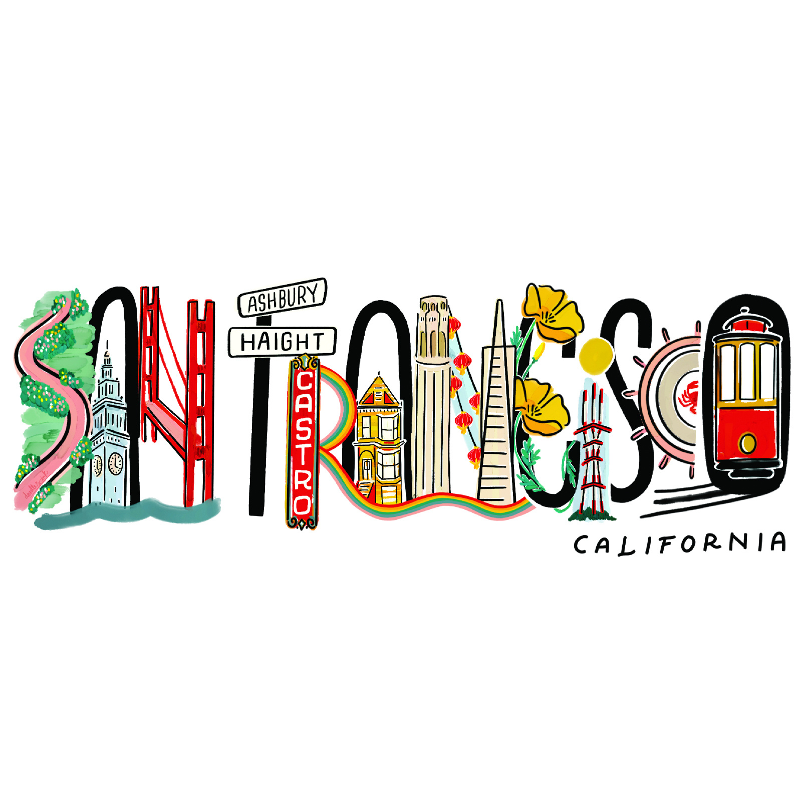 San Francisco Landmark Lettering  Beach Bag