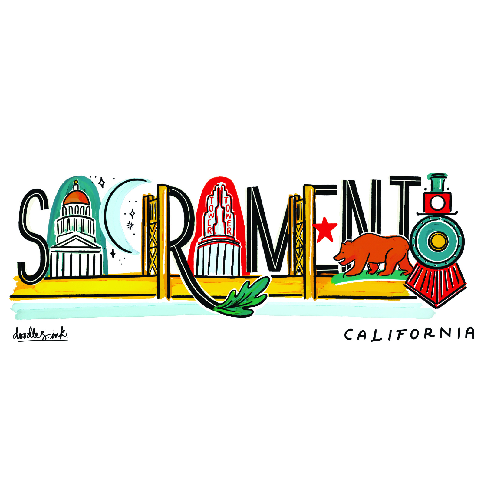 Sacramento Landmark Lettering  Beach Bag