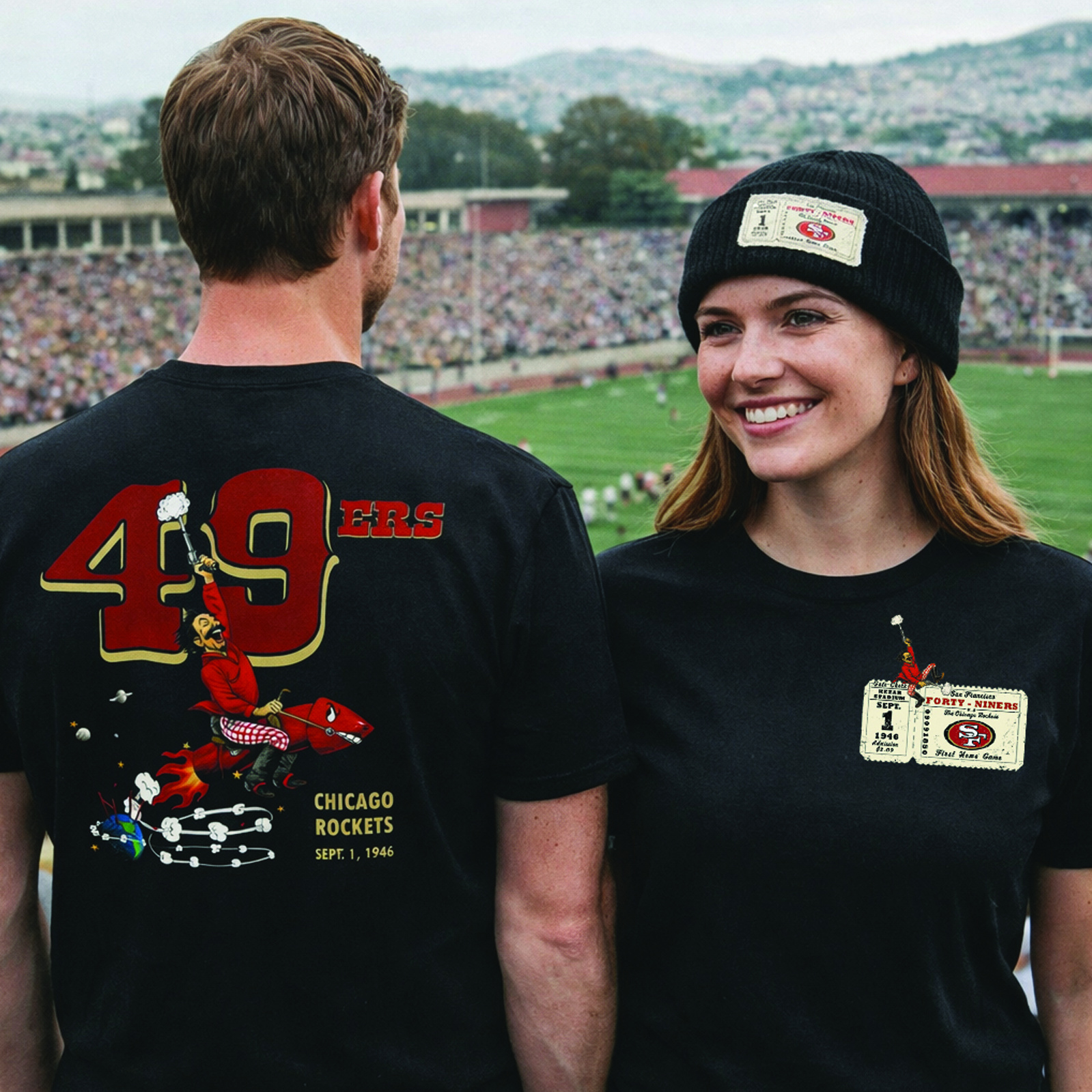 SF Mercantile 49ers at Kezar Stadium 1946 Tee, Black