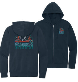 Wavy Bridge at Night Navy Zip Hoodie