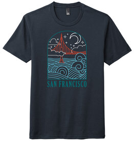 Wavy Bridge at Night Unisex Navy Tee