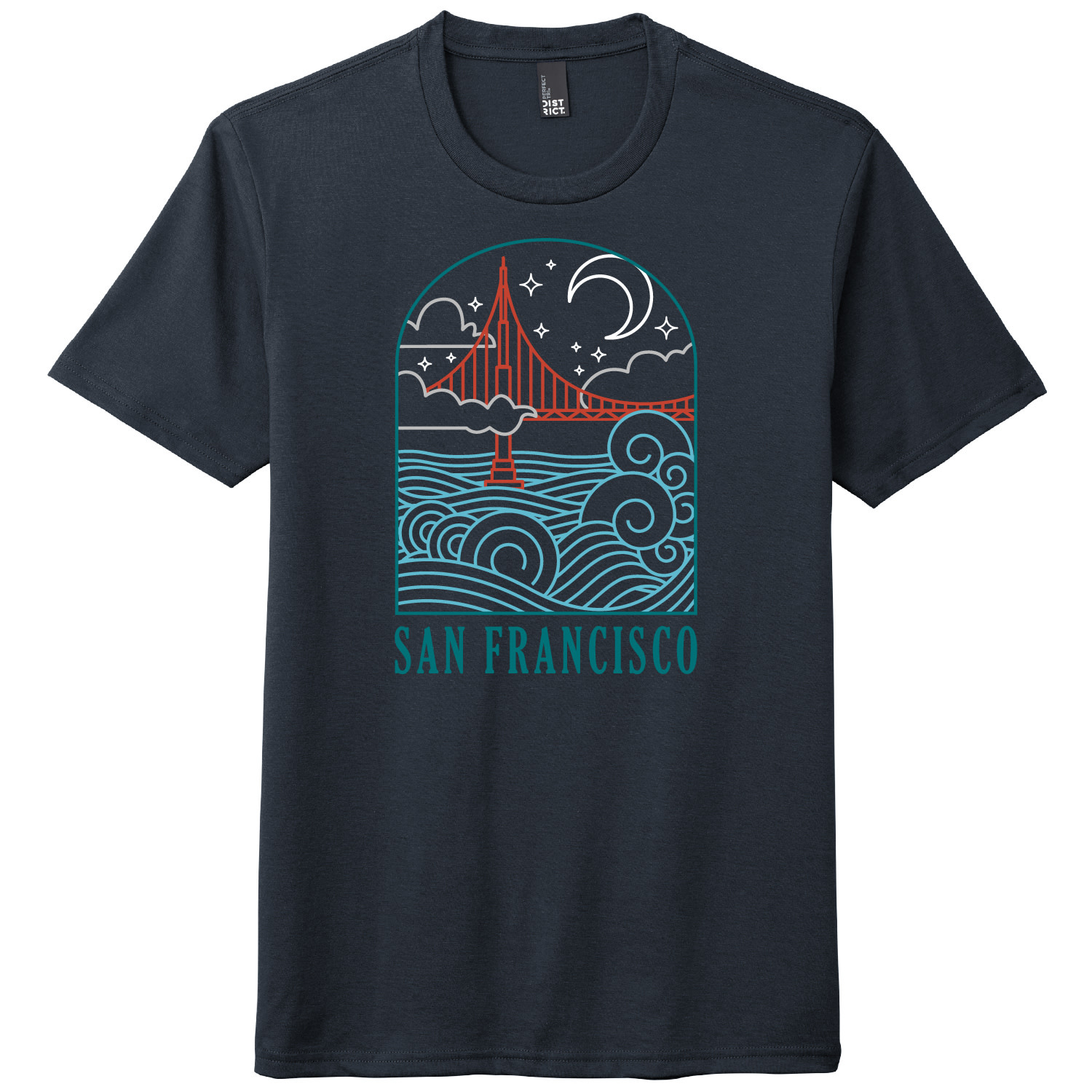 Wavy Bridge at Night Unisex Navy Tee