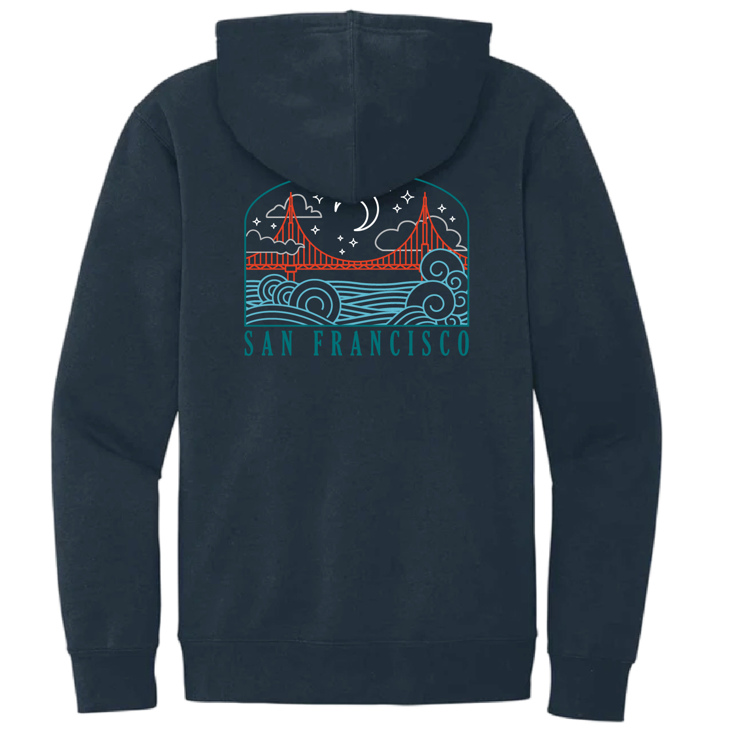 Wavy Bridge at Night Navy Zip Hoodie