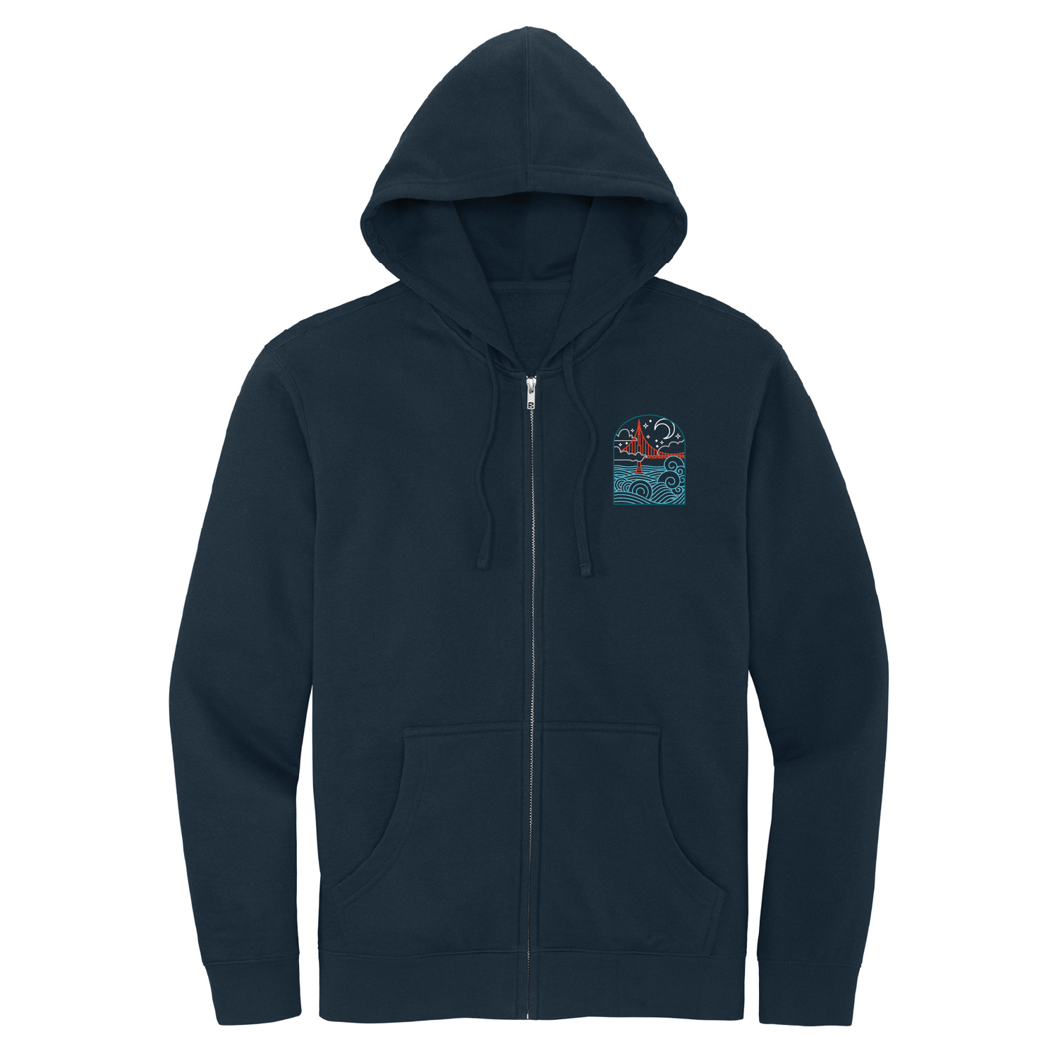 Wavy Bridge at Night Navy Zip Hoodie