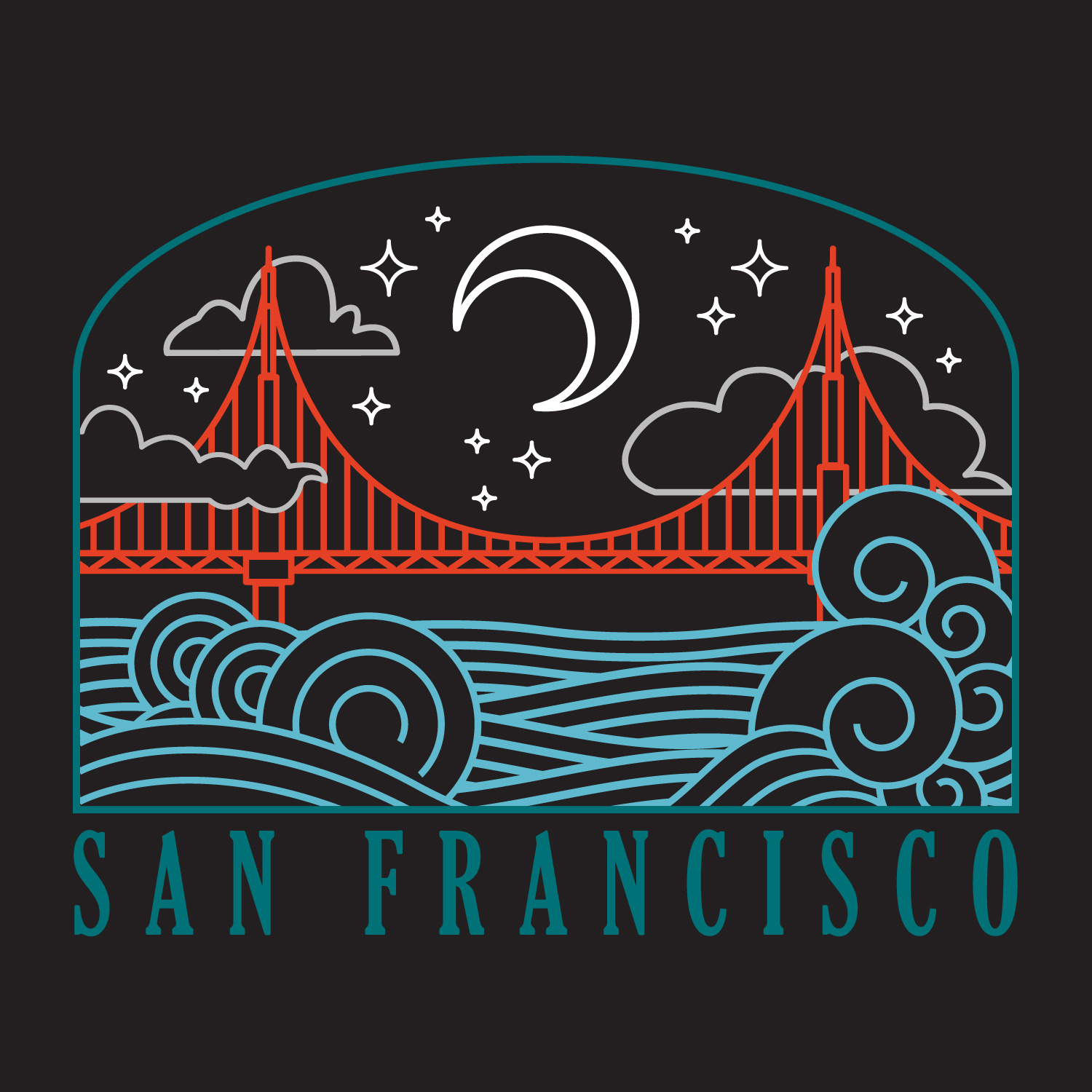 Wavy Bridge at Night Navy Zip Hoodie