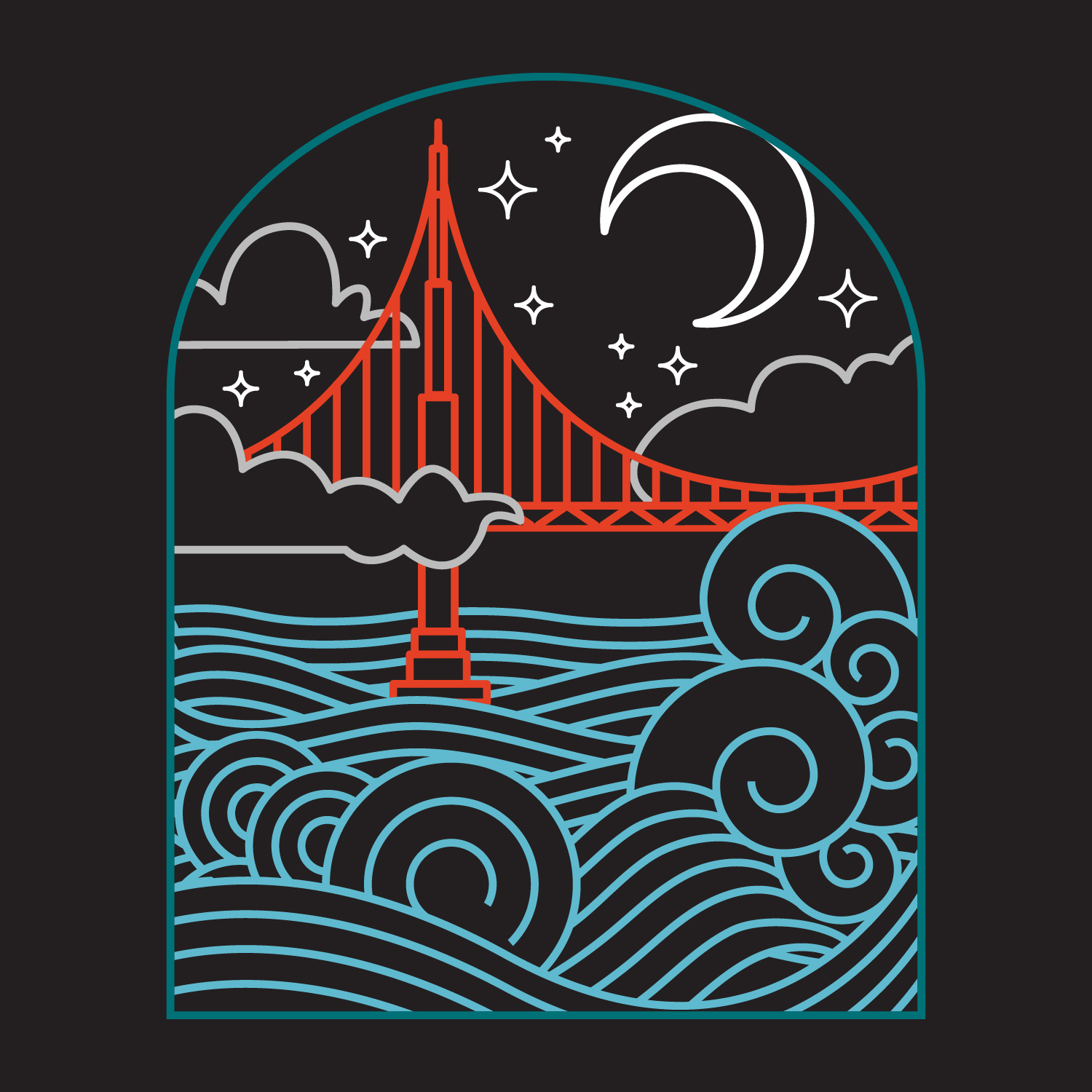Wavy Bridge at Night Navy Zip Hoodie