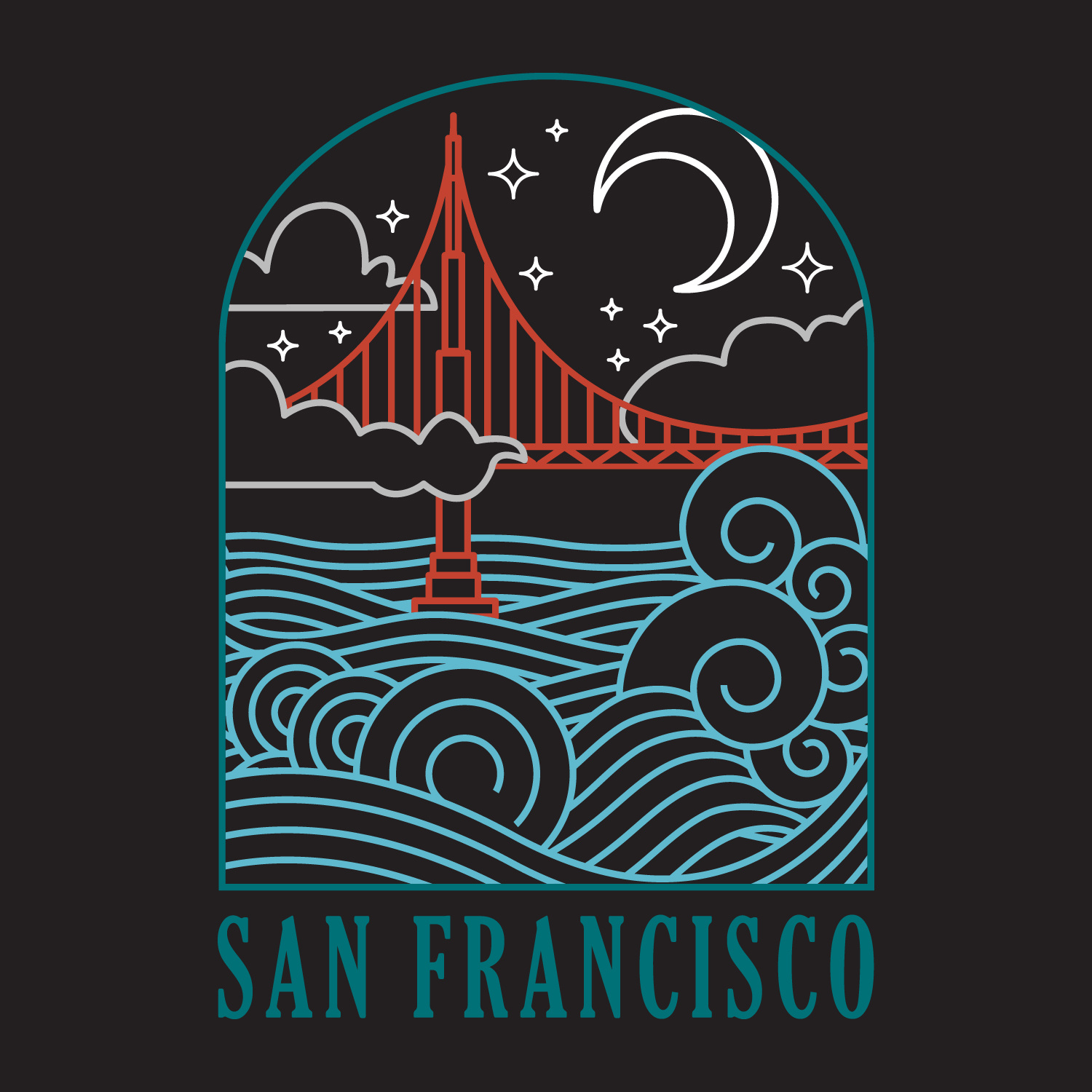 Wavy Bridge at Night Kids Tee, Lt. Navy
