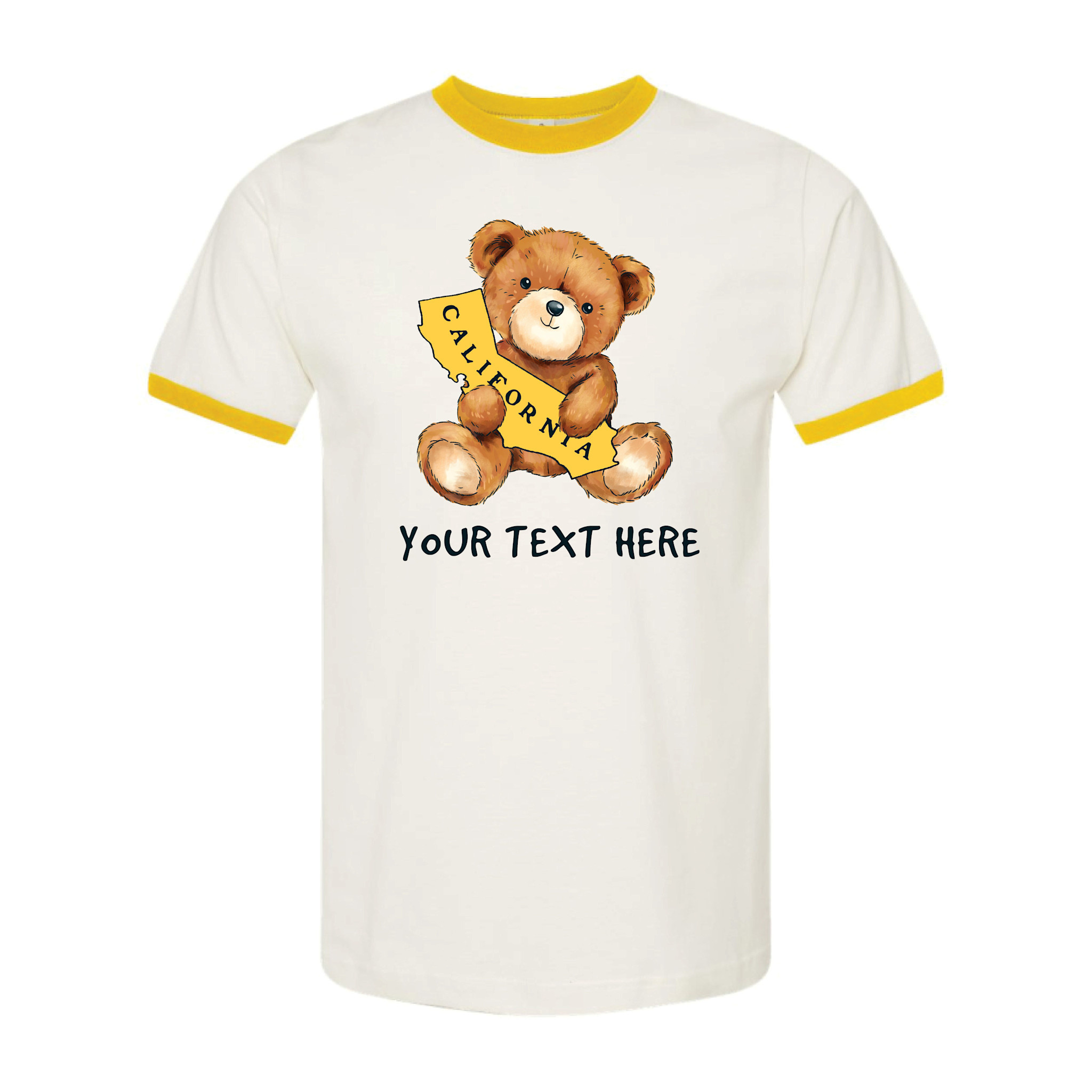 CA Teddy Bear Unisex Ringer, Vintage White/Gold