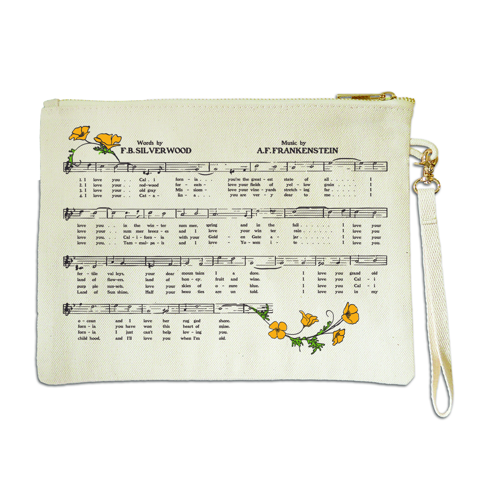 I Love You California Sheet Music Zipper Pouch