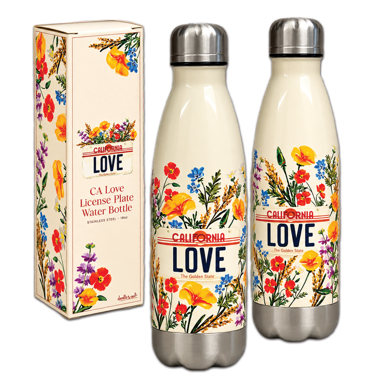 CA Love License Plate Stainless Steel Water Bottle