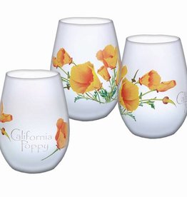 CLEARANCE!  California Poppy Stemless Wine Glass, frosted