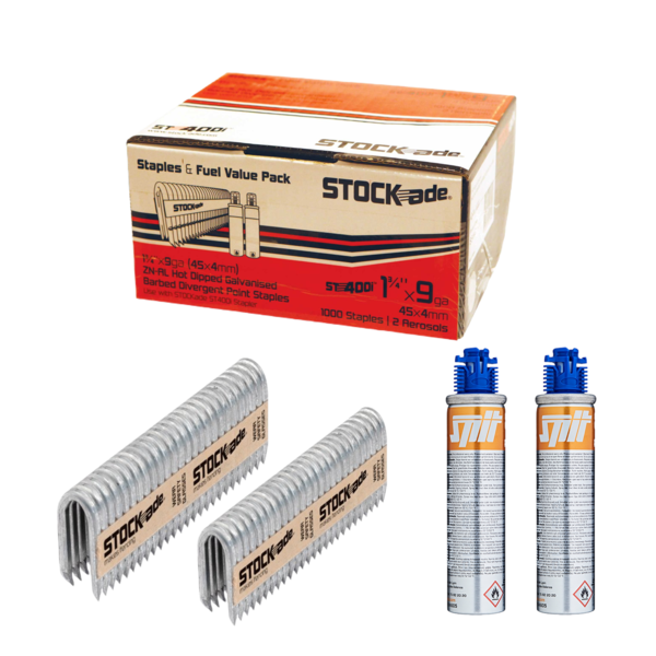 1 3/4" STOCK-ADE ST400i BARBED STAPLES / BOX WITH FUEL PACK
