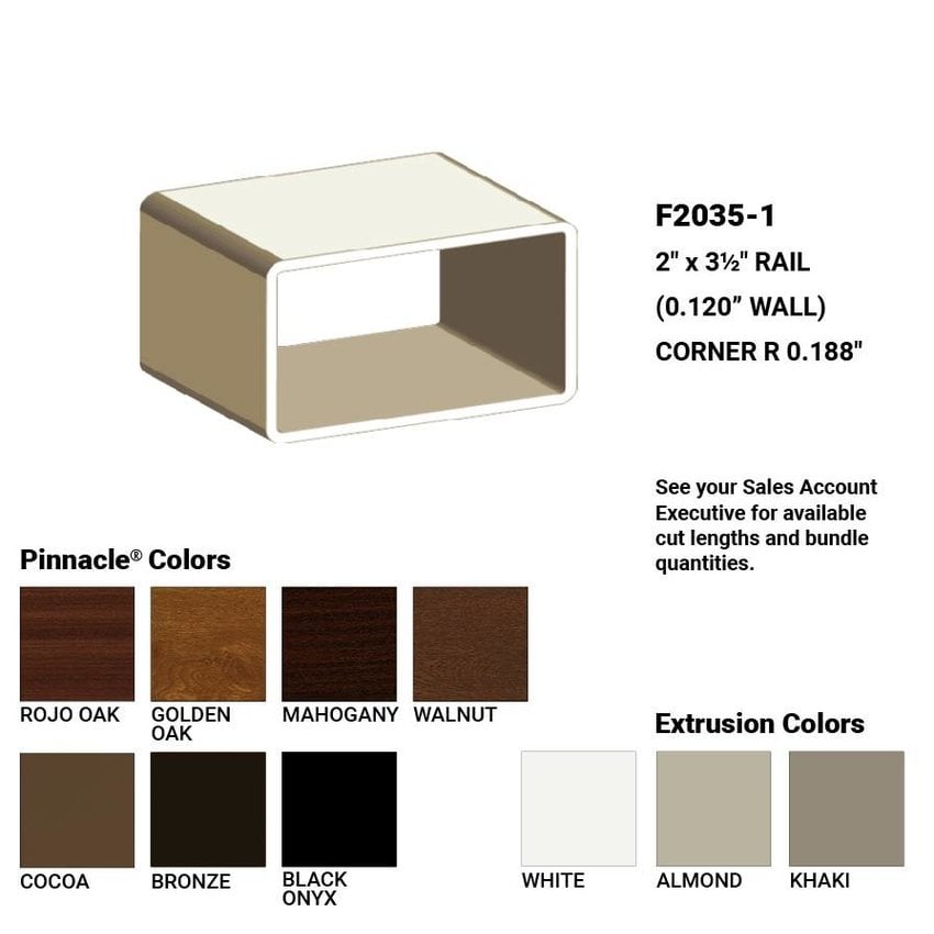 2" x 3 1/2" Vinyl Rail Profile (0.120 wall)