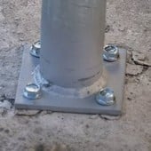 PLATED POST For Concrete Mounted Vinyl Fence - 2 3/8" SS-40 Post Welded to  4X4 base plate