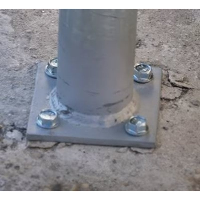 PLATED POST For Concrete Mounted Vinyl Fence - 2 3/8" SS-40 Post Welded to  4X4 base plate