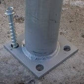 PLATED POST For Concrete Mounted Vinyl Fence - 2 3/8" SS-40 Post Welded to  4X4 base plate