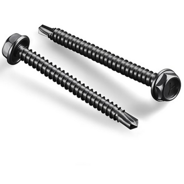 #14 x 1-1/2 Inch Black Self Drilling Screws for Metal 410 Stainless Steel Hex Washer Head