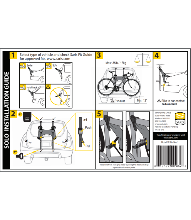 Solo 102 Car Trunk Rack Black (Single Bike)