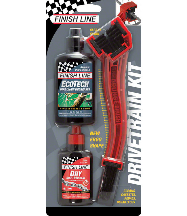 Finish Line Starter Kit 1-2-3 Includes Grunge Brush 4oz Dry Chain Lubricant And 4oz Ecotech Degreaser