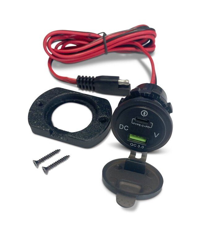 YakPower Dual USB-C and USB QC3.0 Fast Charging Port With Volmeter