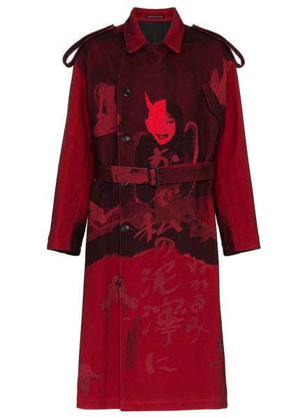 YOHJI YAMAMOTO POUR HOMME YOHJI YAMAMOTO POUR HOMME MEN PRINTED FLANNEL TRENCH