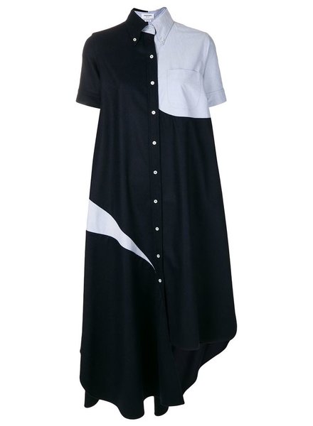 THOM BROWNE THOM BROWNE WOMEN SLASHED SHIRTDRESS WITH OXFORD IN FLANNEL