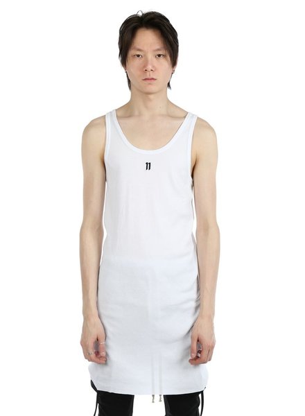 11 BY BORIS BIDJAN SABERI 11 BY BORIS BIDJAN SABERI MEN LOGO AND TYPE TANK TOP WITH CONTRASTED LABEL