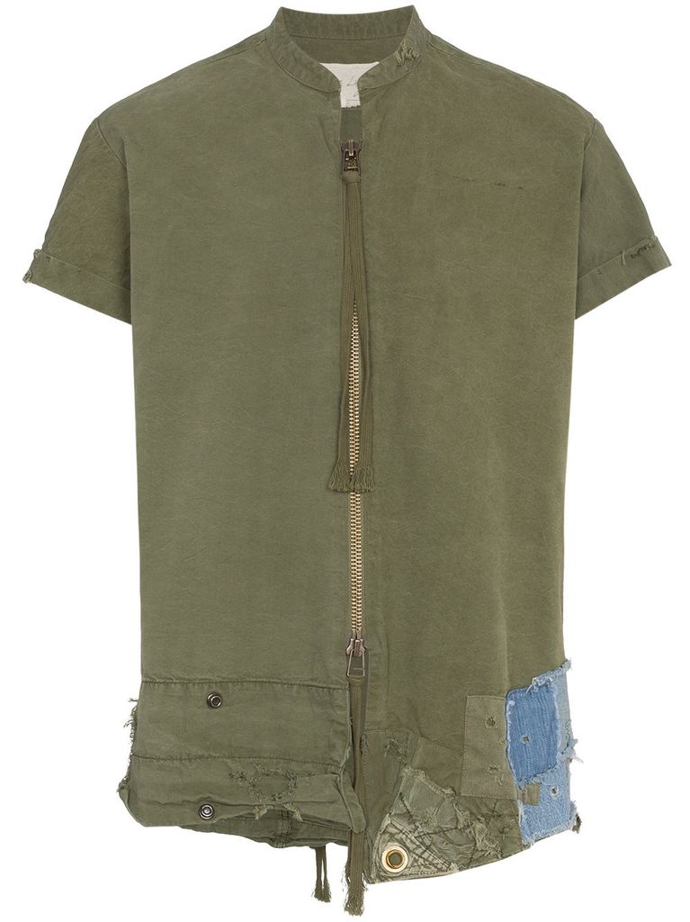 GREG LAUREN MEN ARMYTENT SHORT SLEEVE ZIP FRONT STUDIO SHIRT